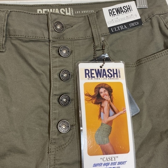 ✅ Rewash NY LA Super High Rise Casey Short  Sz 9 Olive Green - Picture 3 of 7